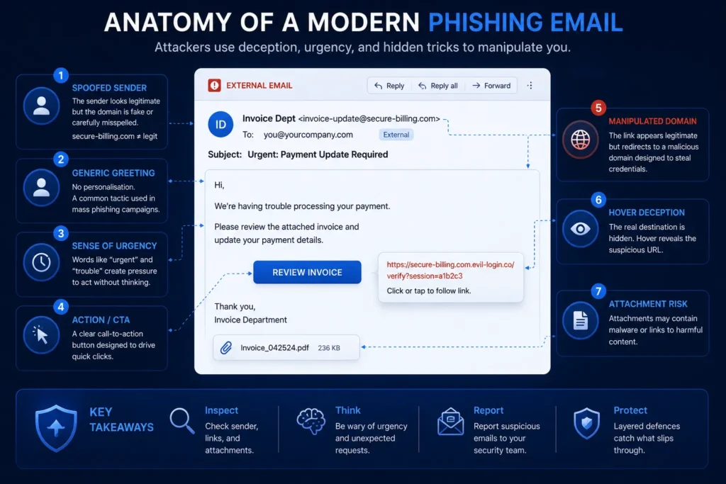Anatomy of a modern phishing email with hidden manipulation tactics