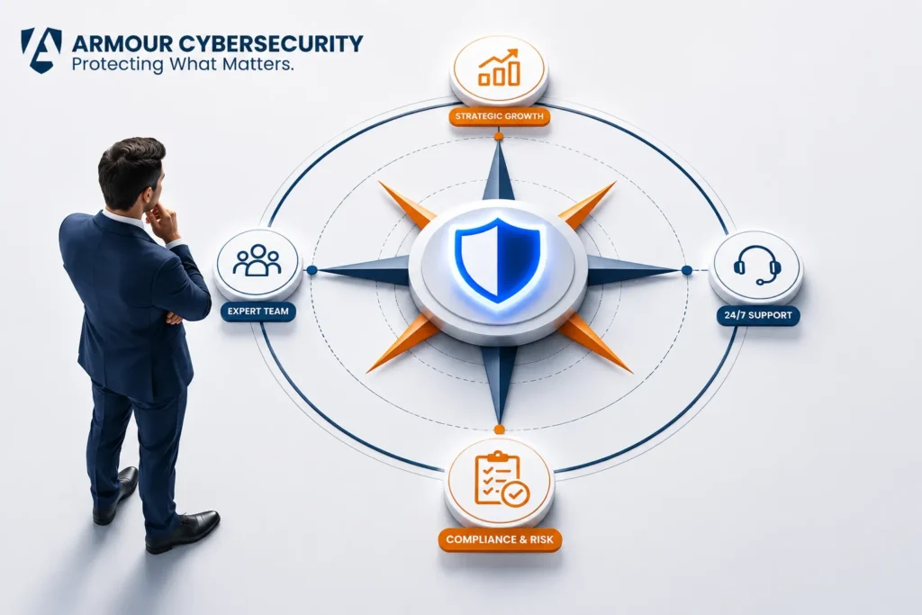 Canadian business leader evaluating cybersecurity partner options and managed security services