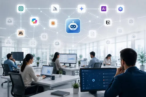 Shadow AI cybersecurity dashboard showing unauthorized AI applications, governance controls, identity monitoring, and enterprise security analytics.