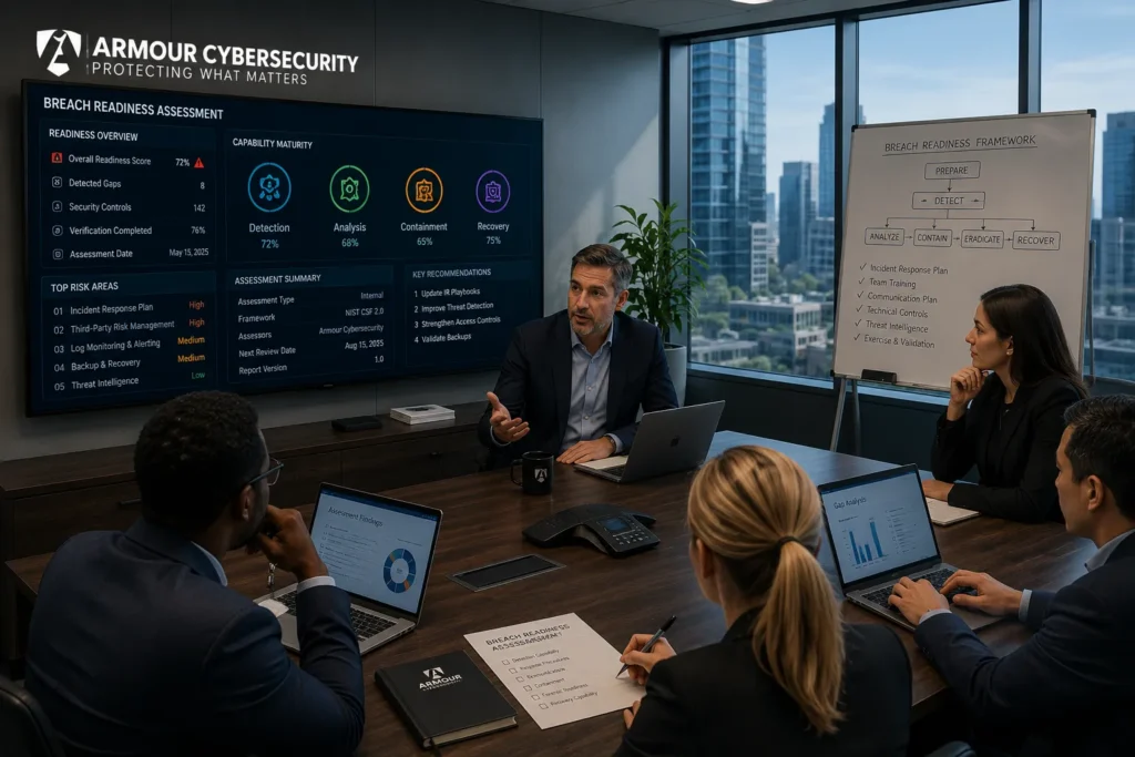 Cybersecurity breach coach leading an executive incident response strategy meeting