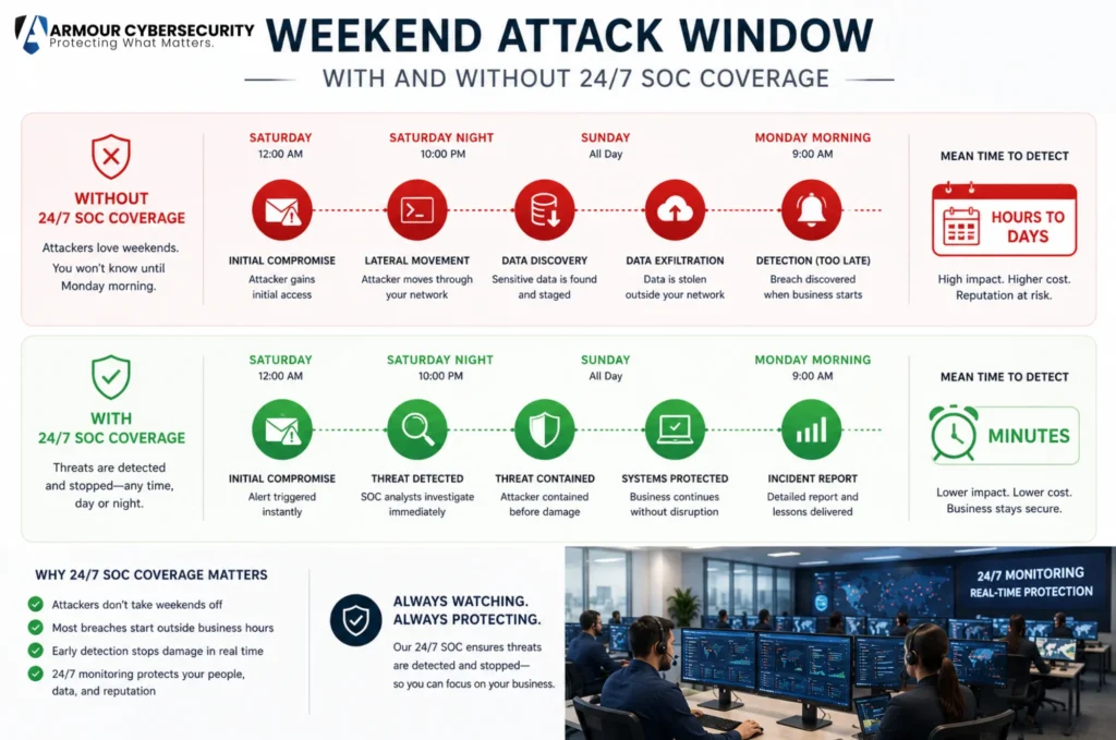 "Mean time to detect a breach without a SOC versus with a managed SOC"