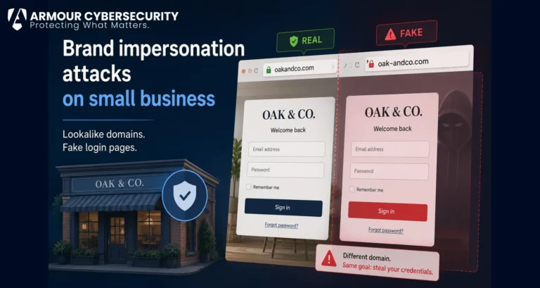 Brand impersonation attacks on small business shown as lookalike domains and fake login pages