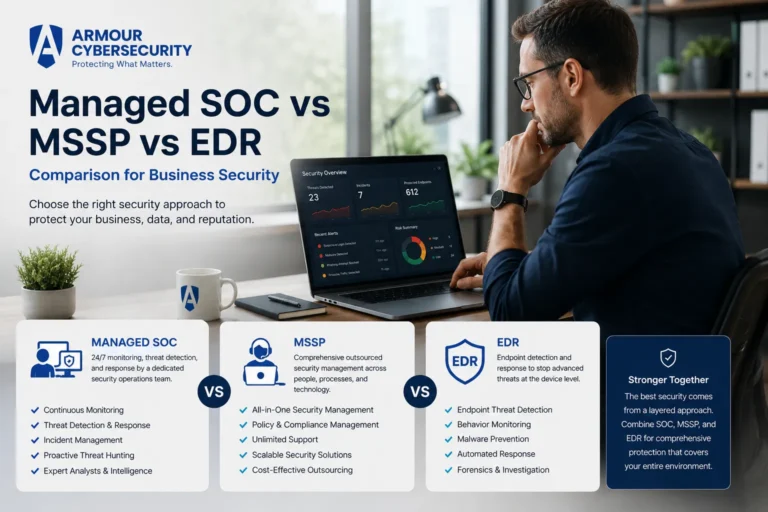 Managed SOC vs MSSP vs EDR comparison for business security
