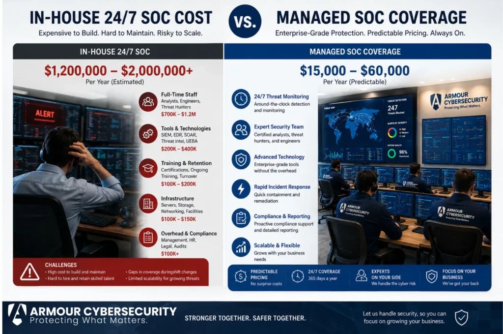 In-house 24/7 SOC cost versus managed SOC coverage
