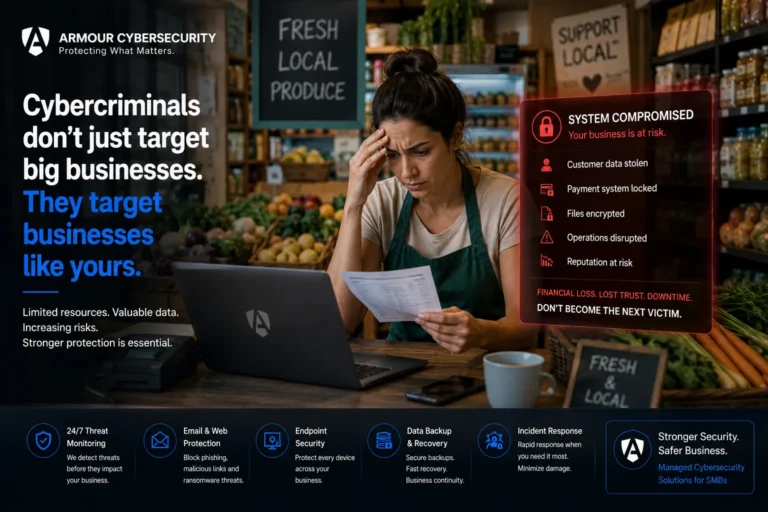 Why small businesses are targeted by cybercriminals - security gap illustration showing SMB versus enterprise defenses