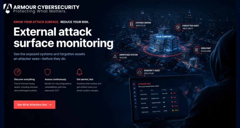 External attack surface monitoring for business showing exposed systems and forgotten assets an attacker sees
