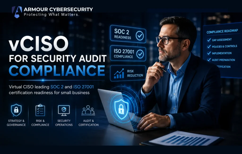 vCISO for security audit compliance - virtual CISO leading SOC 2 and ISO 27001 certification readiness for small business