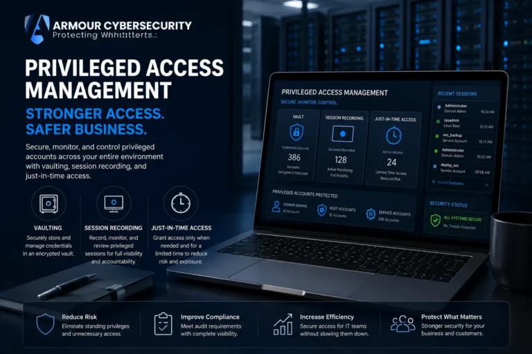 Privileged access management business security: vaulting, session recording, and just-in-time access for domain admin, root, and service accounts