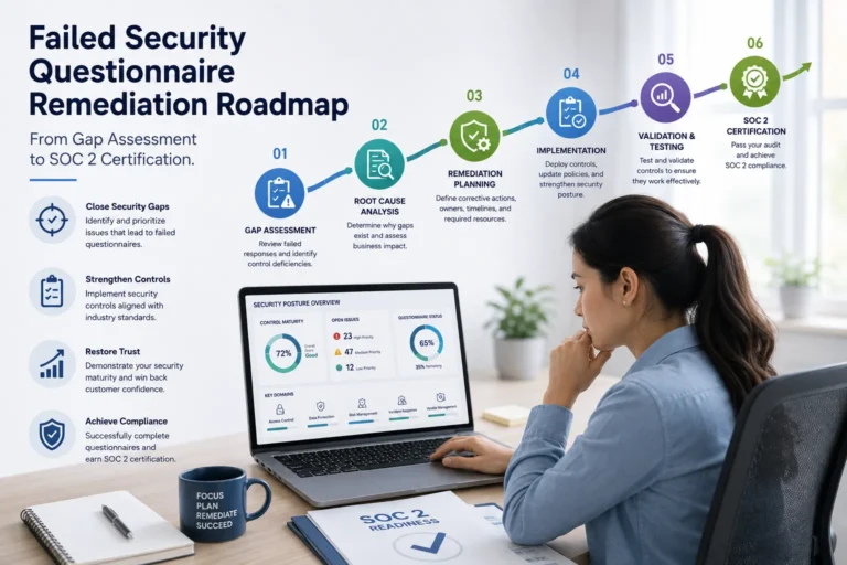 Failed security questionnaire remediation roadmap from gap assessment to SOC 2 certification.