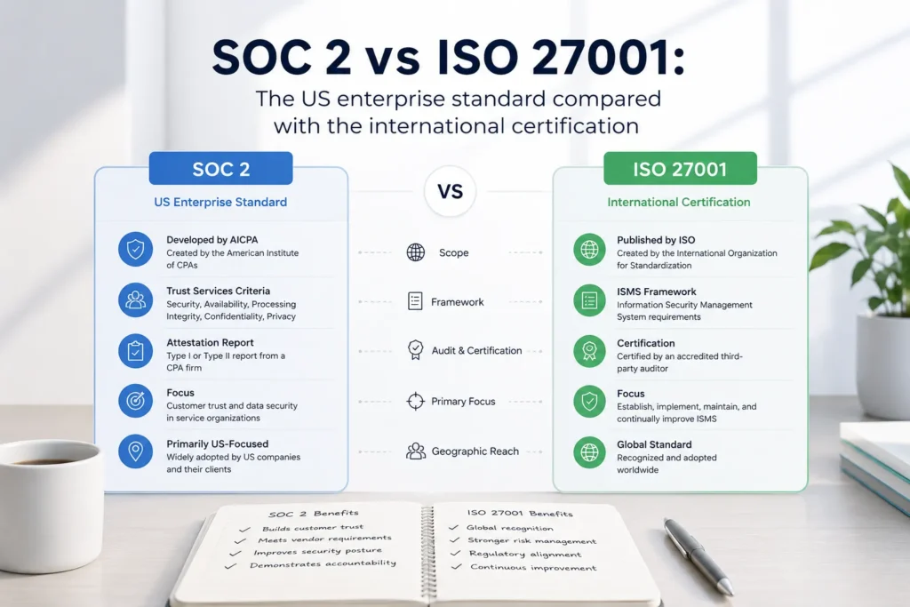 "SOC 2 vs ISO 27001: the US enterprise standard compared with the international certification"