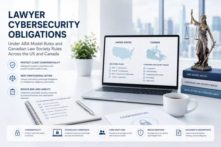 Lawyer cybersecurity obligations under ABA Model Rules and Canadian Law Society rules across the US and Canada