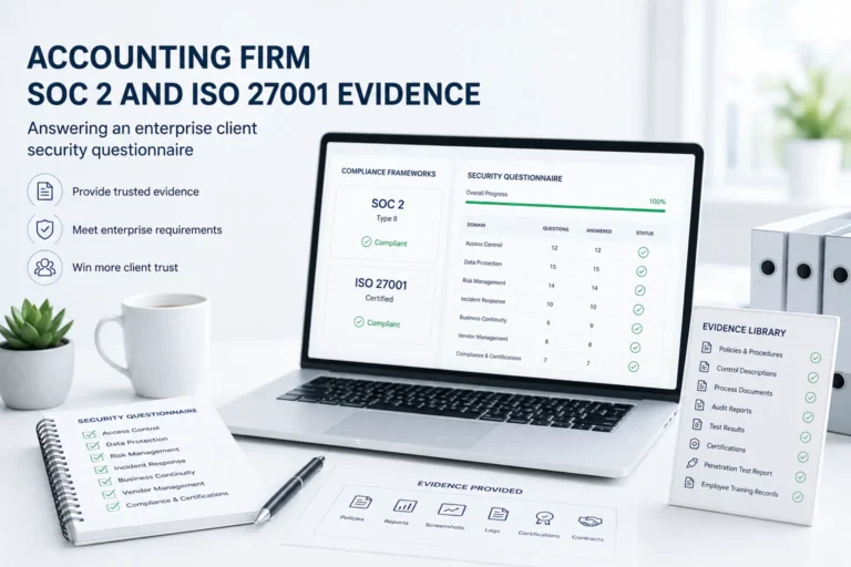 Accounting firm SOC 2 and ISO 27001 evidence answering an enterprise client security questionnaire