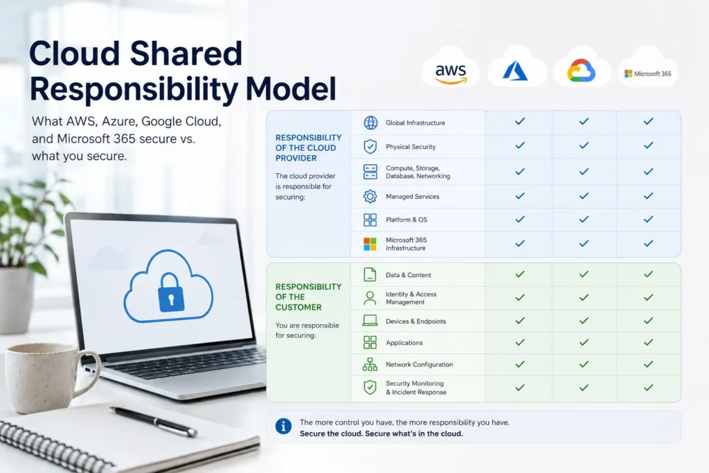 Cloud shared responsibility model: what AWS, Azure, Google Cloud, and Microsoft 365 secure versus what the customer secures