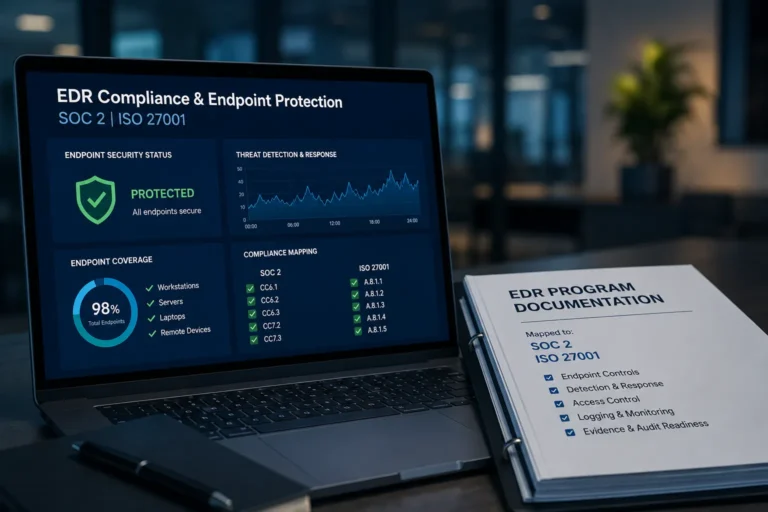 EDR compliance and endpoint protection for SOC 2 and ISO 27001: a documented EDR program mapped to the endpoint controls auditors verify.