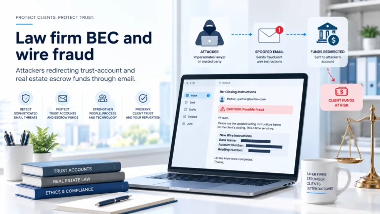 Law firm BEC and wire fraud: attackers redirecting trust-account and real estate escrow funds through email