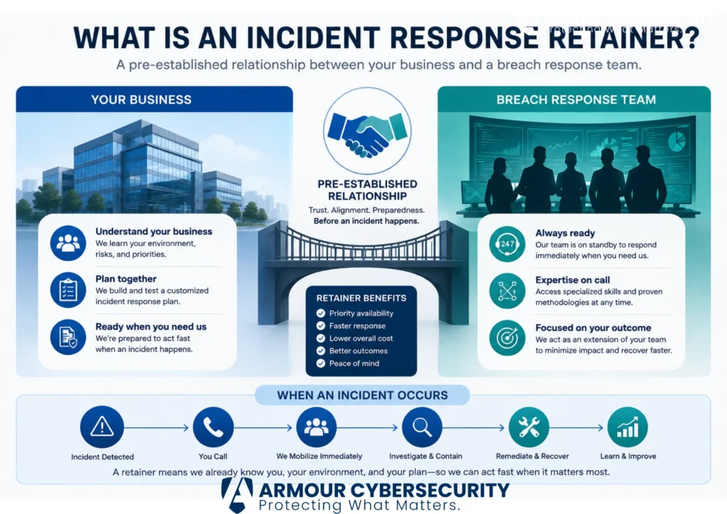What is an incident response retainer, showing the pre-established relationship between a business and a breach response team