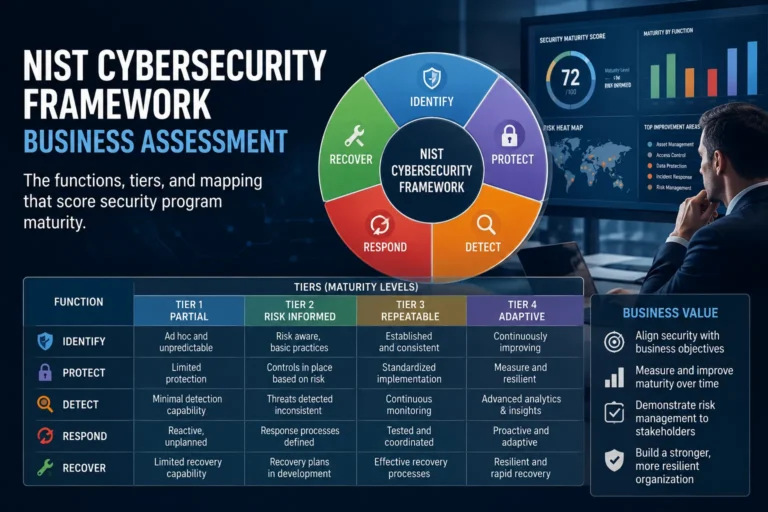 NIST cybersecurity framework business assessment: the functions, tiers, and mapping that score security program maturity.