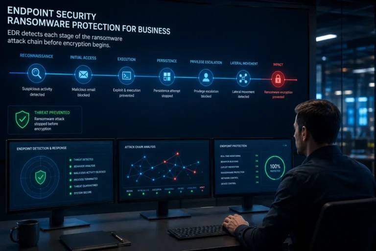 Endpoint security ransomware protection for business: EDR detects each stage of the ransomware attack chain before encryption begins
