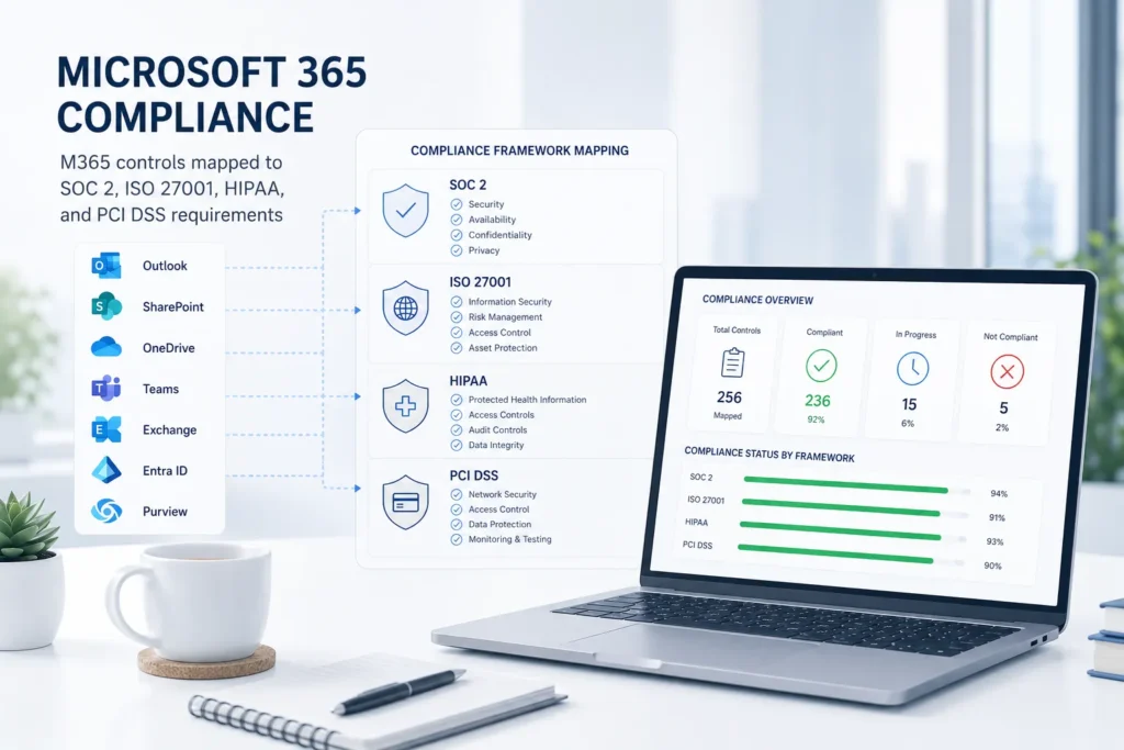 Microsoft 365 compliance: M365 controls mapped to SOC 2, ISO 27001, HIPAA, and PCI DSS requirements