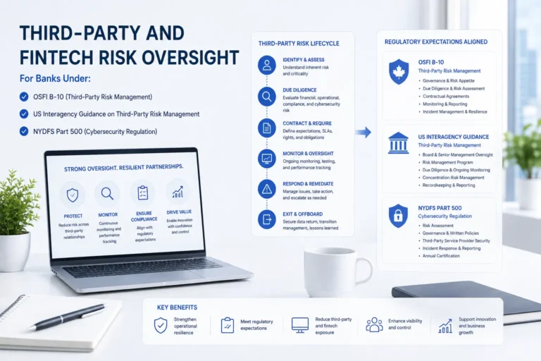 Third-party and fintech risk oversight for banks under OSFI B-10, US Interagency Guidance, and NYDFS Part 500