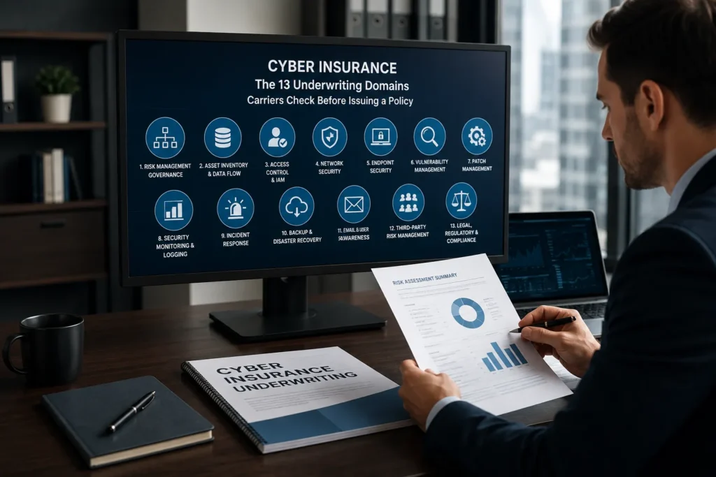 Cyber insurance security requirements: the 13 underwriting domains carriers check before issuing a policy