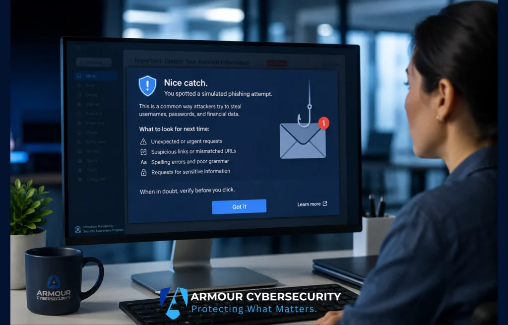 Teachable-moment micro-training delivered at the point of a simulated phishing click