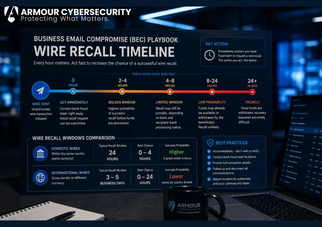 Business email compromise playbook wire recall timeline.