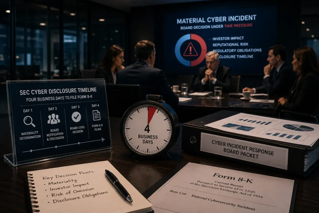 Board cyber risk dashboard showing top threat scenarios by expected annual loss in dollars, total exposure versus the prior quarter, and the share covered by cyber insurance.